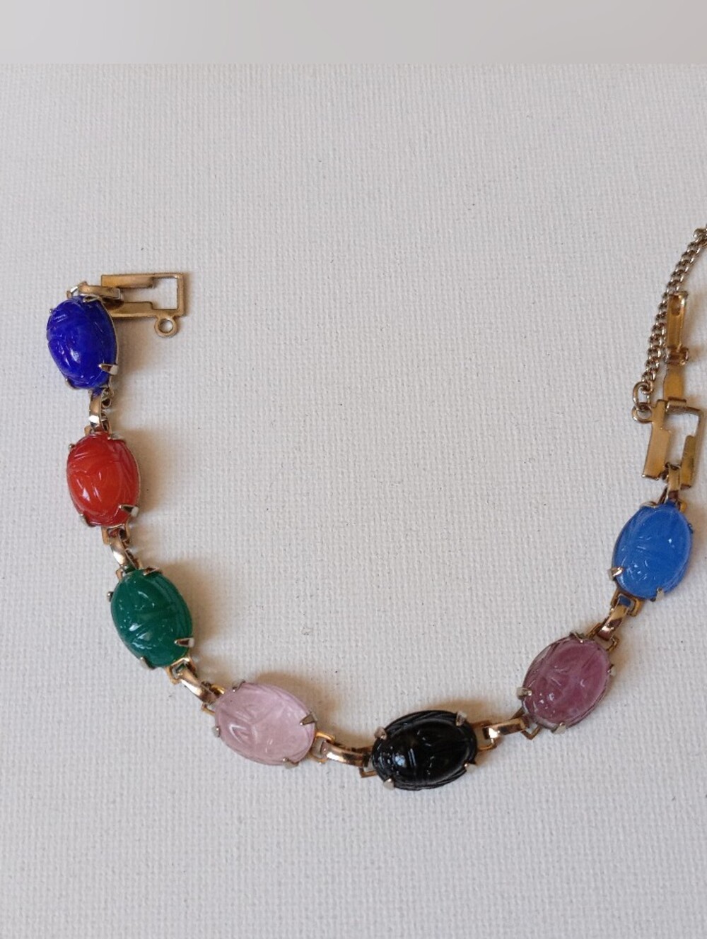 Multicolor Vintage  Scarab-Link Women's Bracelet - Gold Tone